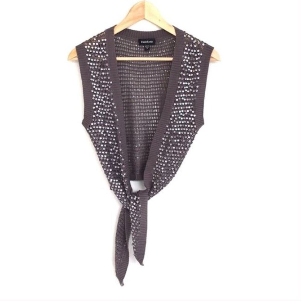 Bebe sequins Boho Vest size MEDIUM in EUC - warm gray
